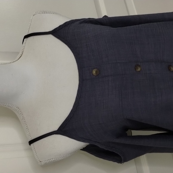 Shinestar women's medium cold shoulder skinny strap blue blouse faux buttons - Picture 2 of 10